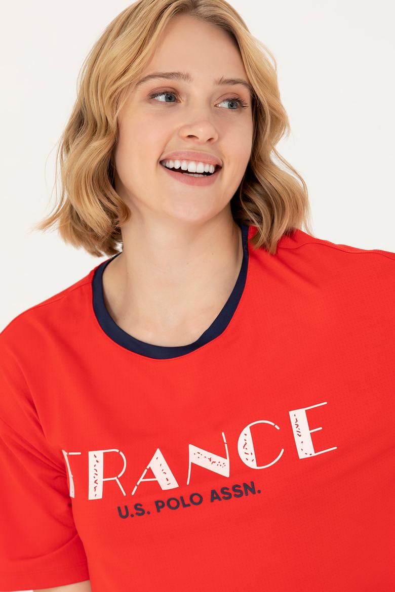 Kadın Kırmızı Bisiklet Yaka Tişört - 50264186024