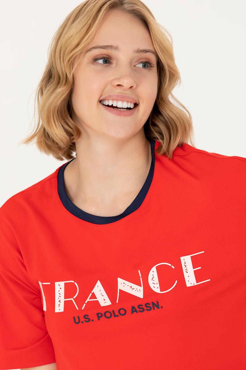 Kadın Kırmızı Bisiklet Yaka Tişört