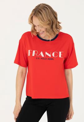 Kadın Kırmızı Bisiklet Yaka Tişört - 50264186024