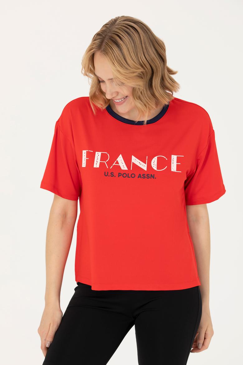 Kadın Kırmızı Bisiklet Yaka Tişört - 50264186024