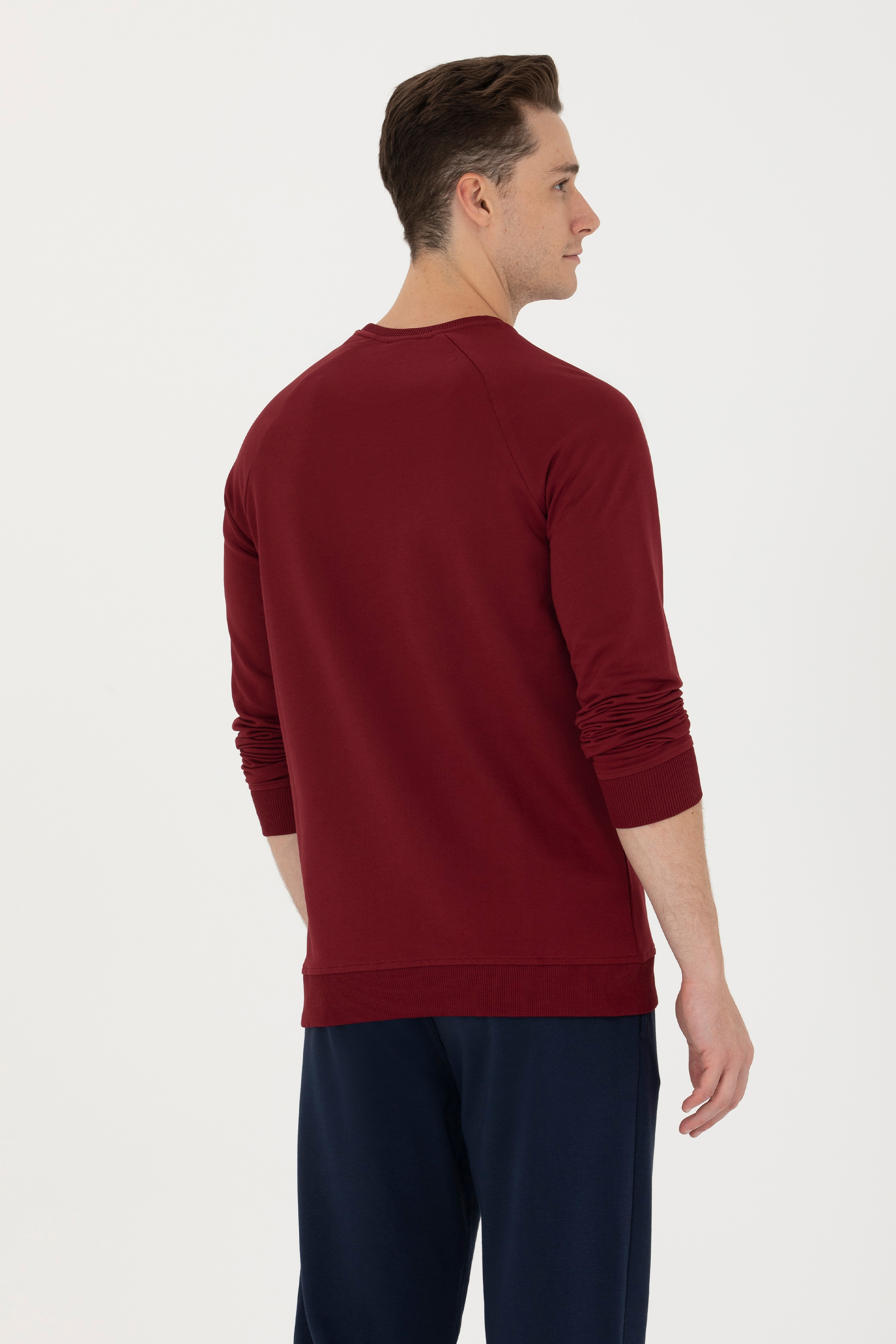 Erkek Bordo Basic Sweatshirt - Image 5