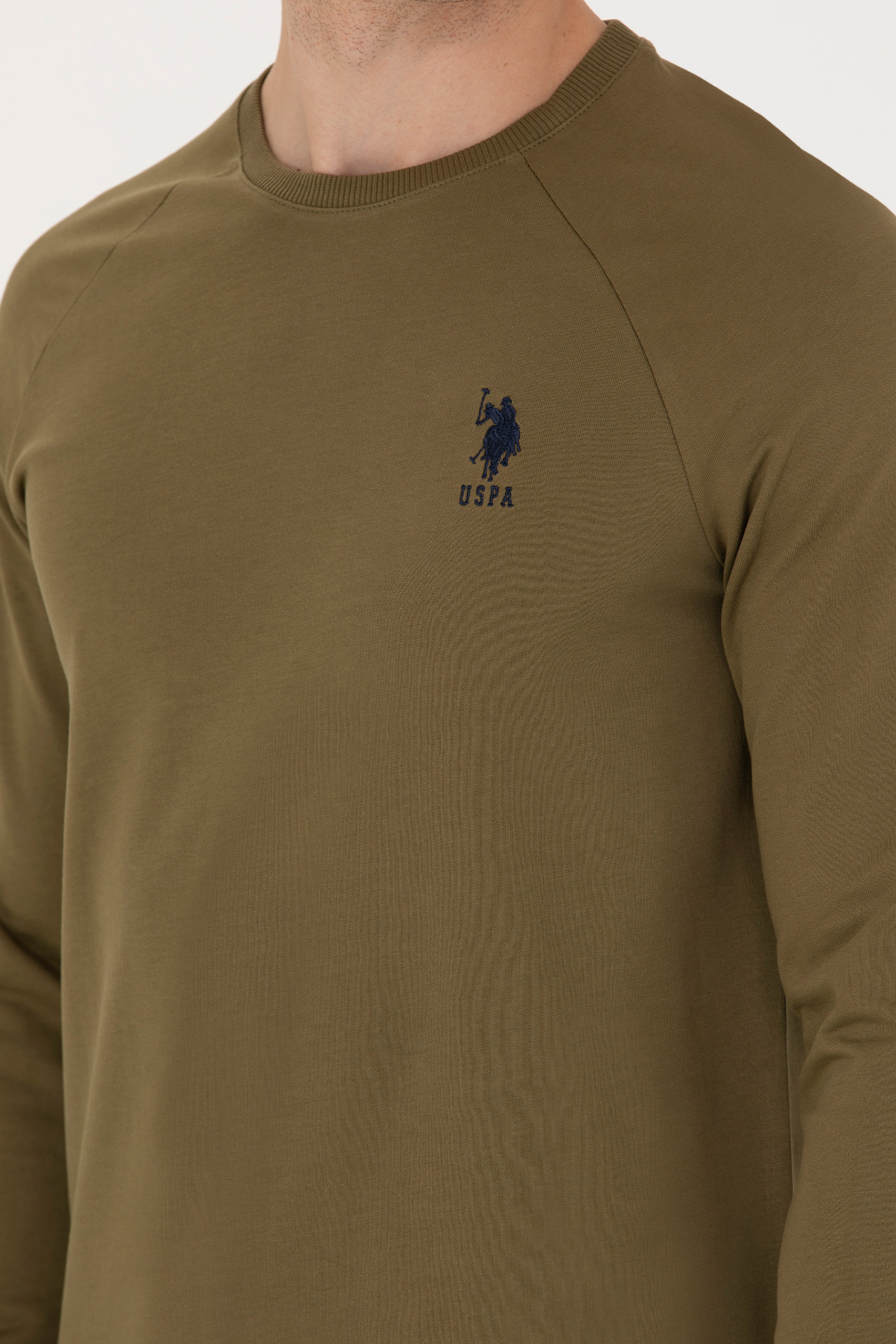 Erkek Haki Basic Sweatshirt - Image 7
