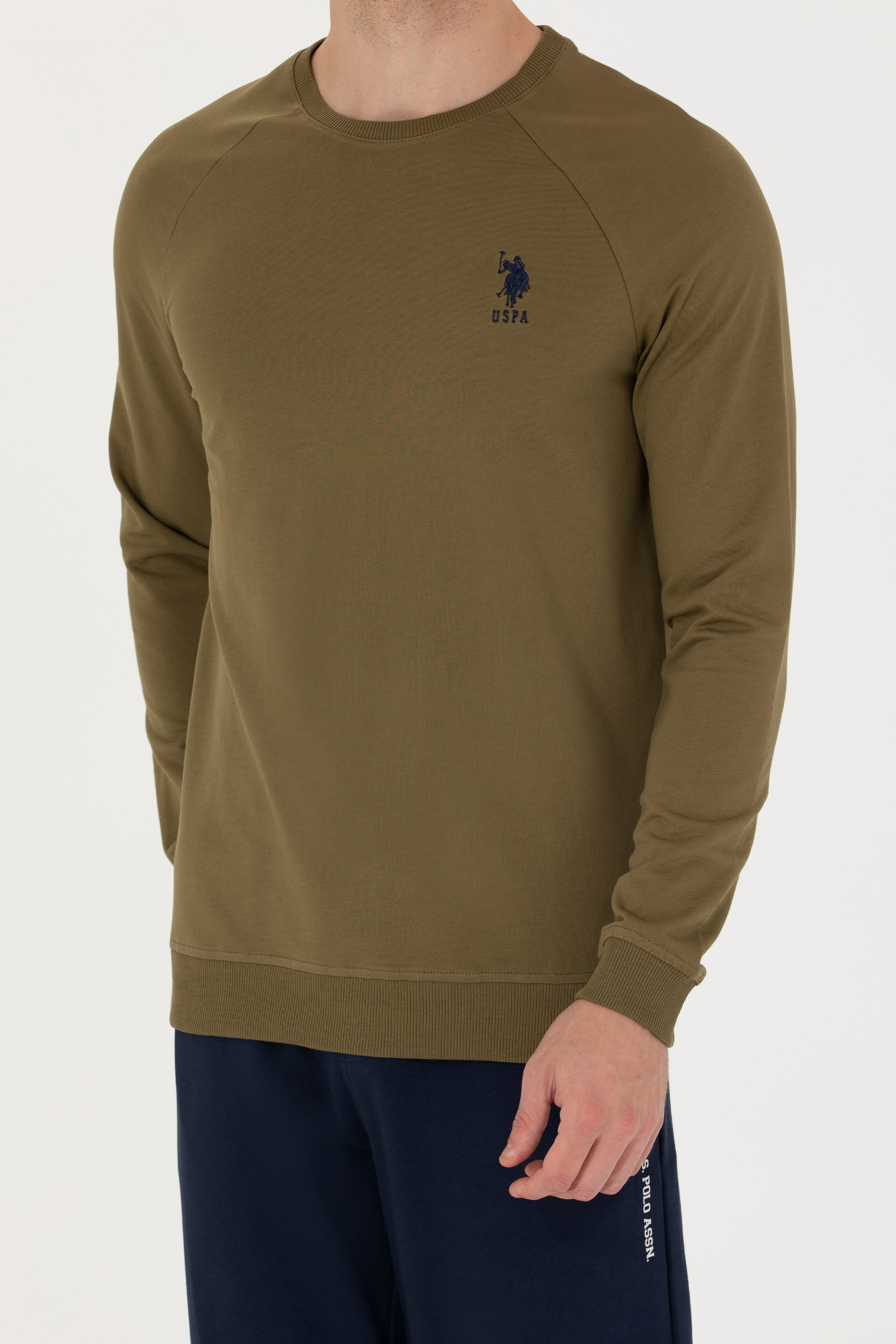 Erkek Haki Basic Sweatshirt - Image 6