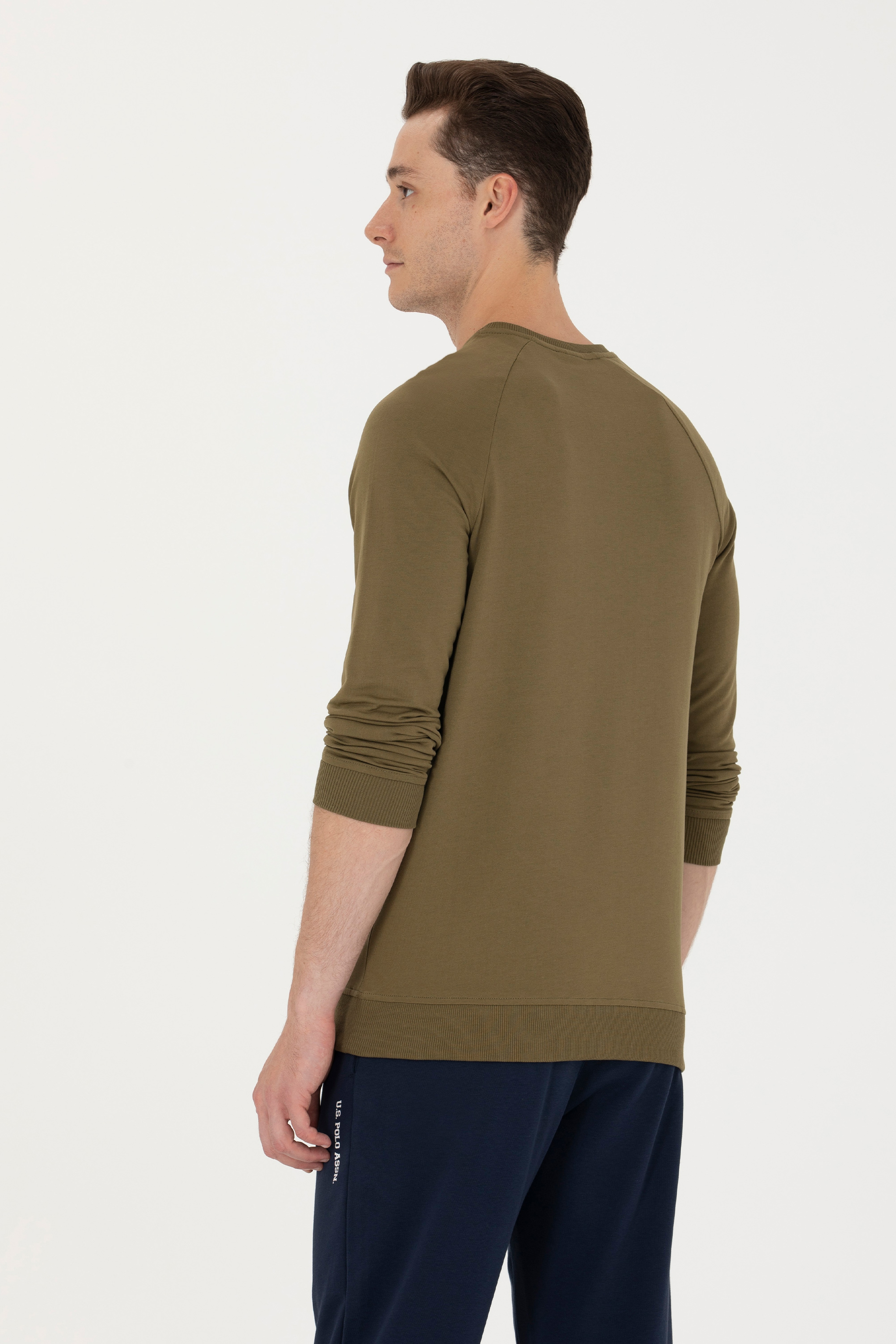 Erkek Haki Basic Sweatshirt - Image 5