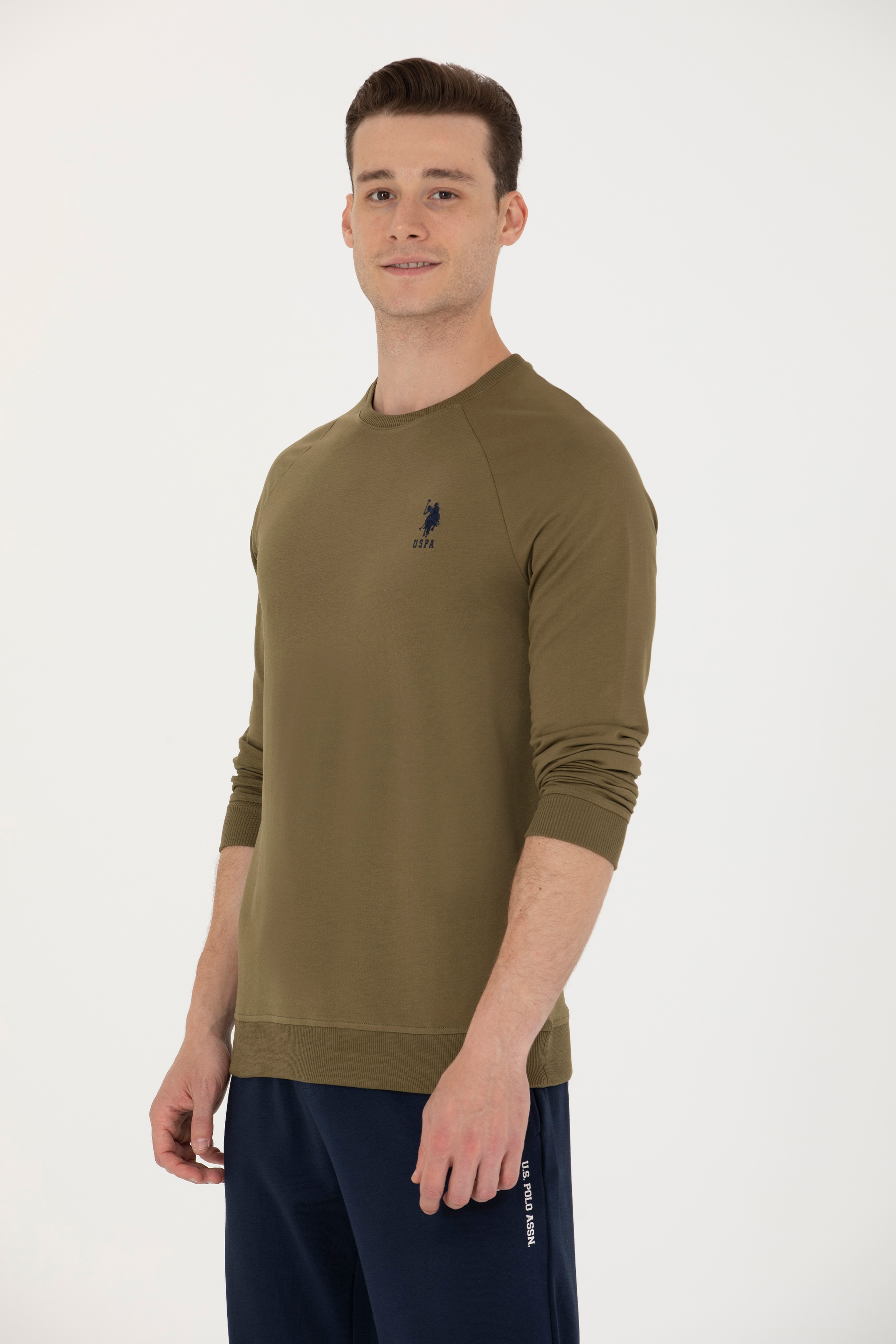 Erkek Haki Basic Sweatshirt - Image 3