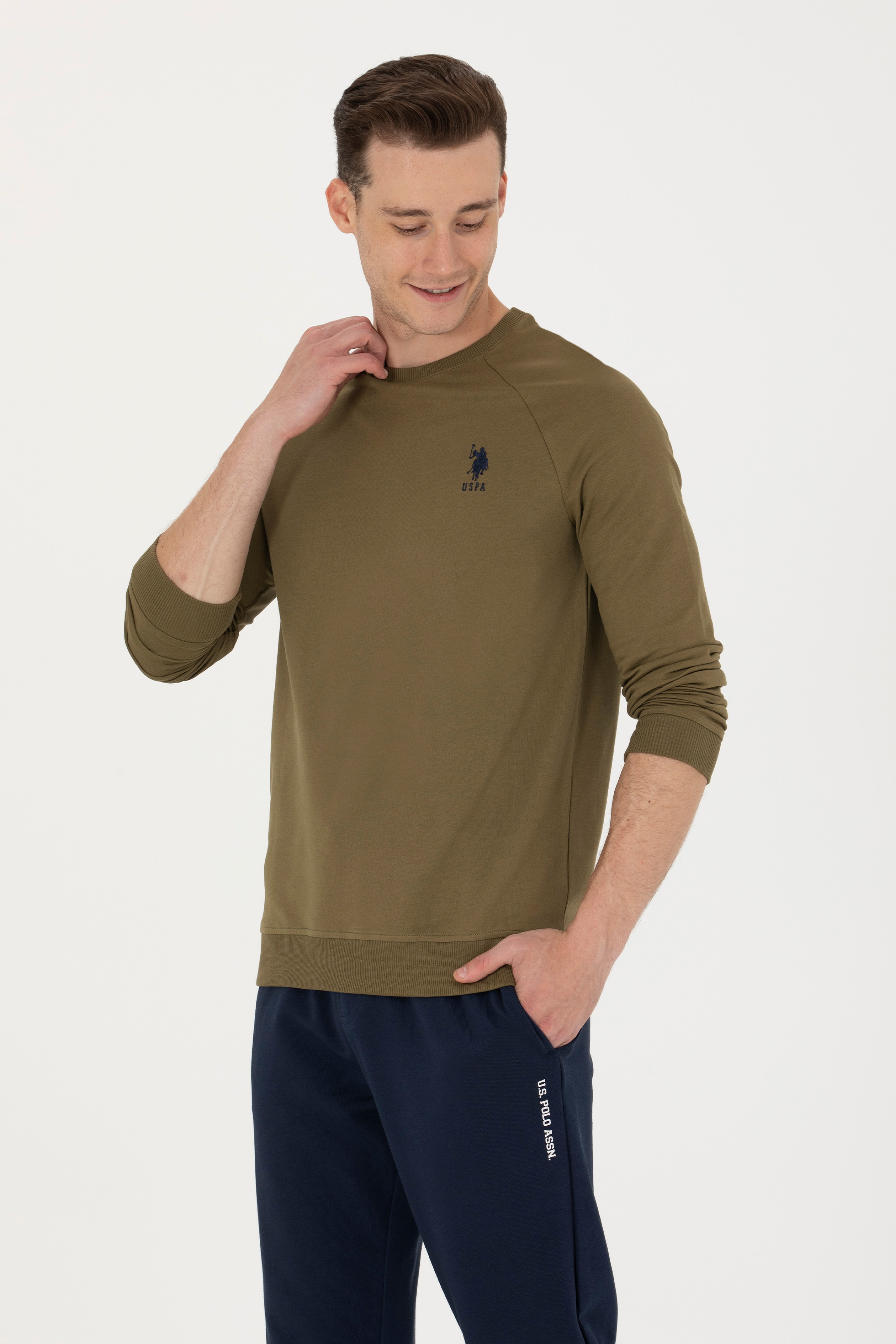 Erkek Haki Basic Sweatshirt - Image 1