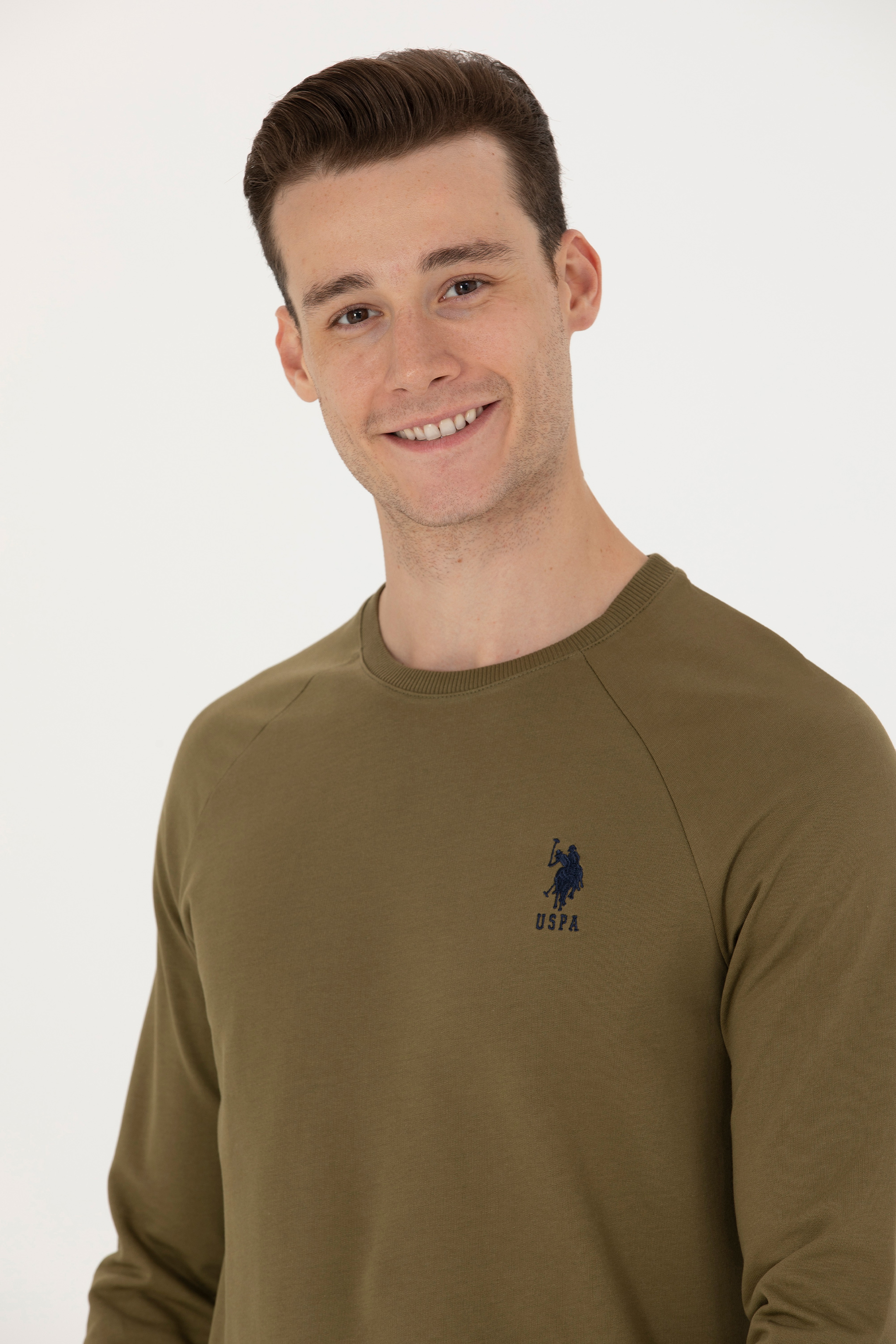 Erkek Haki Basic Sweatshirt - Image 2