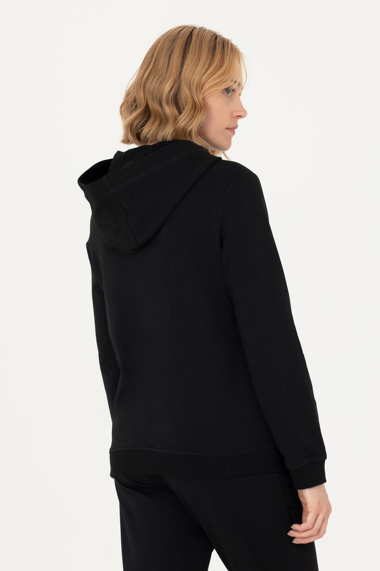Kadın Siyah Kapüşonlu Sweatshirt - 50276015007