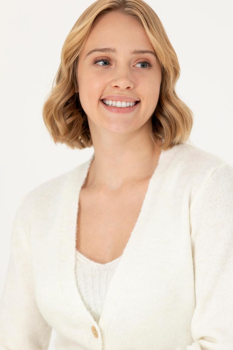 Kadın Ekru Triko Hırka - 50269494046