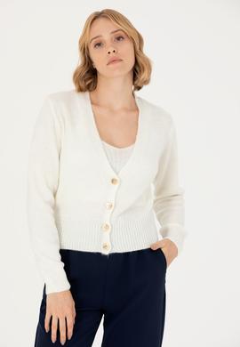 Kadın Ekru Triko Hırka - 50269494046