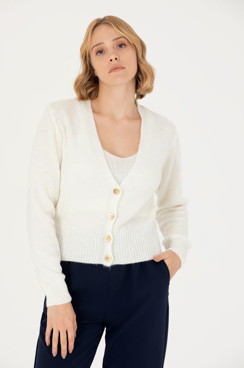 Kadın Ekru Triko Hırka