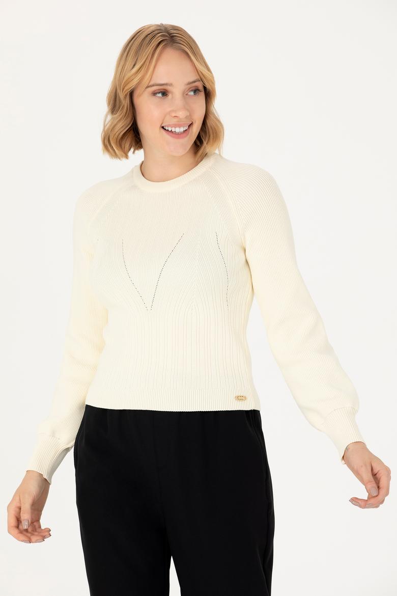 Kadın Krem  Bisiklet Yaka Kazak