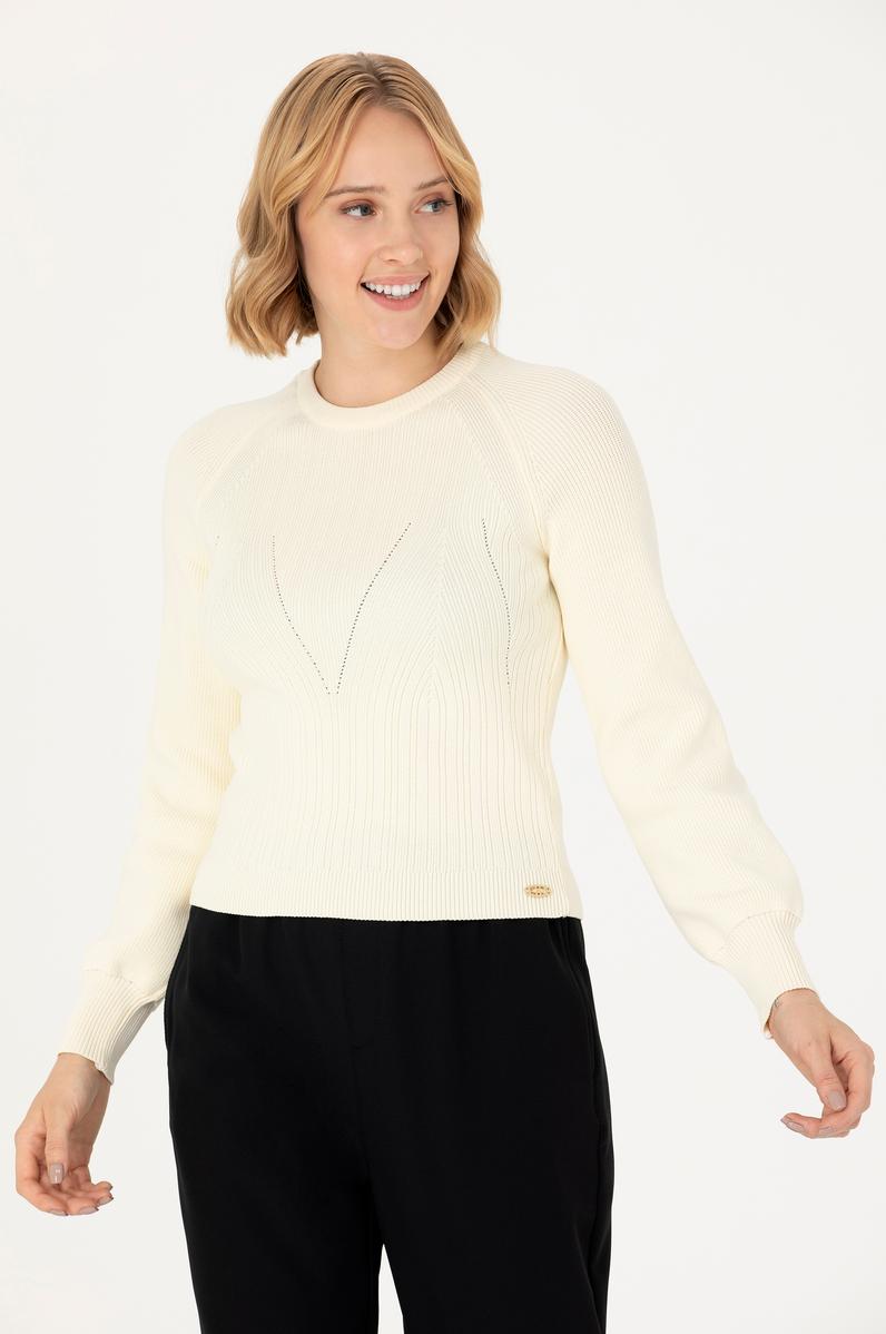 Kadın Krem  Bisiklet Yaka Kazak