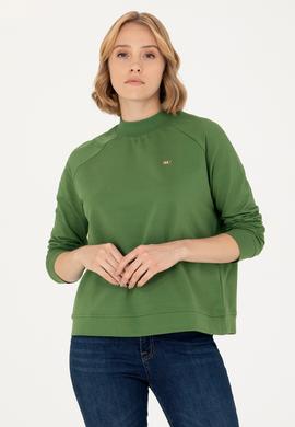 Kadın Yeşil Bisiklet Yaka Sweatshirt - 50276027037