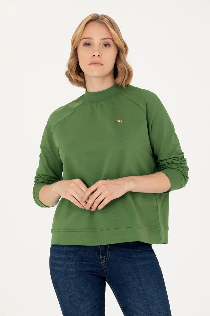 Kadın Yeşil Bisiklet Yaka Sweatshirt