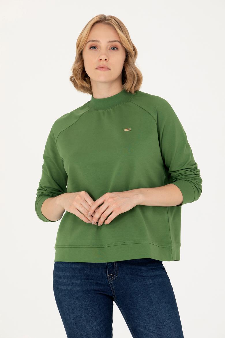 Kadın Yeşil Bisiklet Yaka Sweatshirt