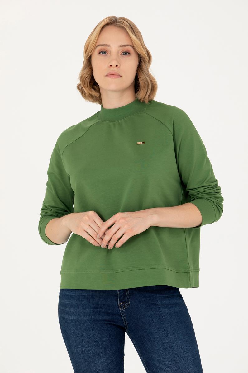 Kadın Yeşil Bisiklet Yaka Sweatshirt