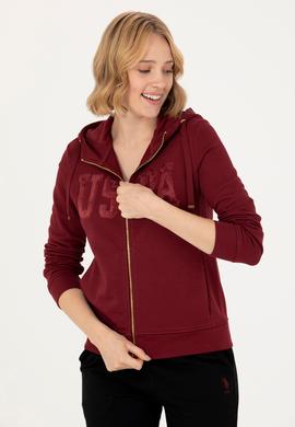 Kadın Bordo Kapüşonlu Basic Sweatshirt - 50272060066