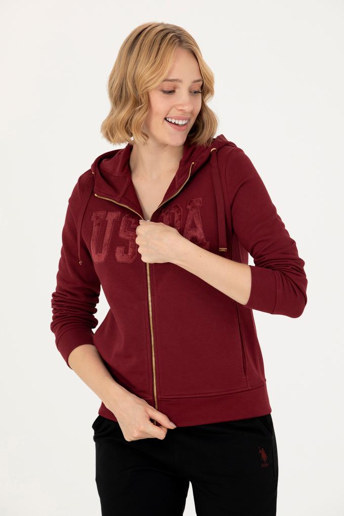 Kadın Bordo Kapüşonlu Basic Sweatshirt