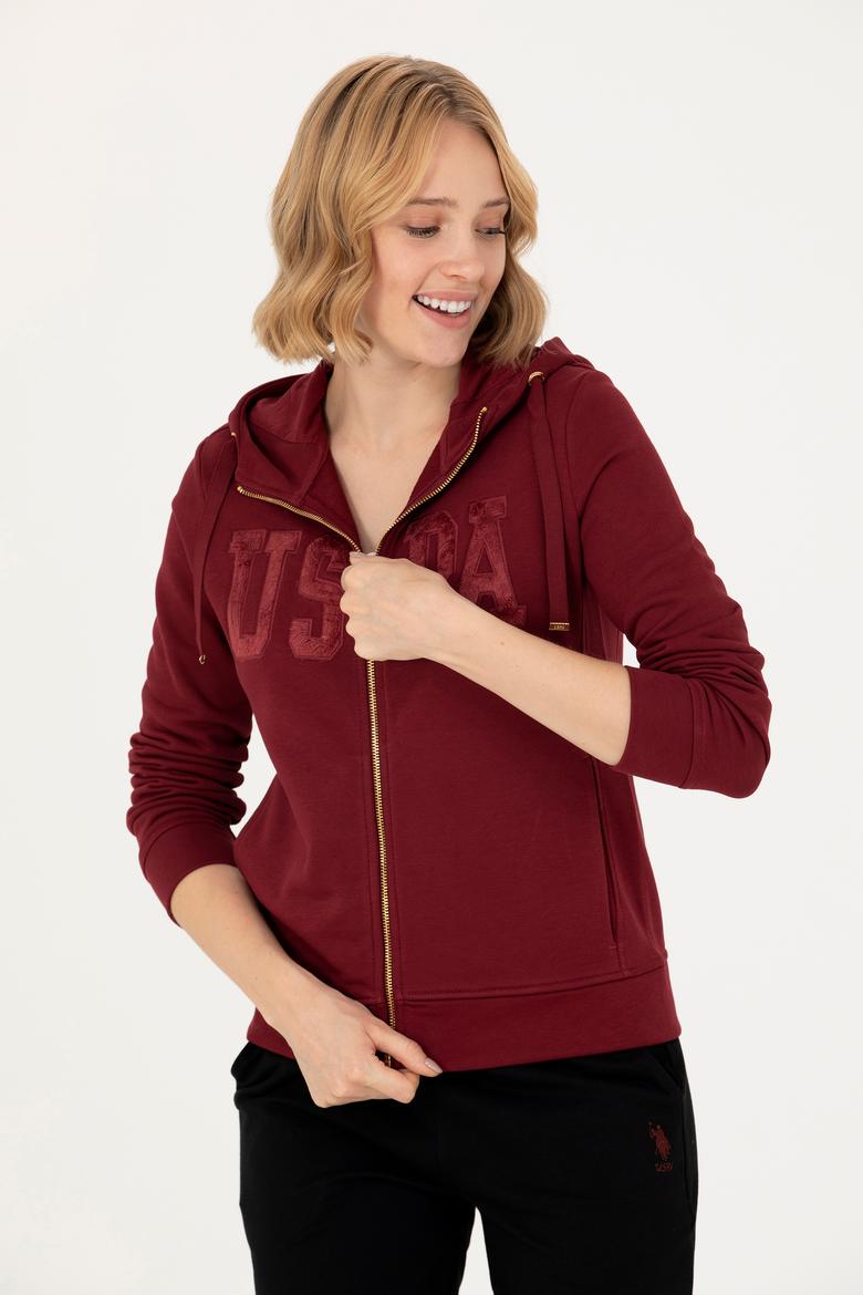 Kadın Bordo Kapüşonlu Basic Sweatshirt