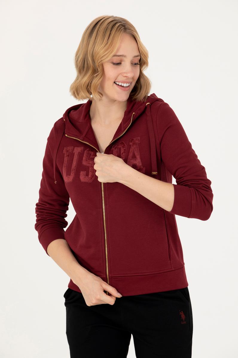 Kadın Bordo Kapüşonlu Basic Sweatshirt