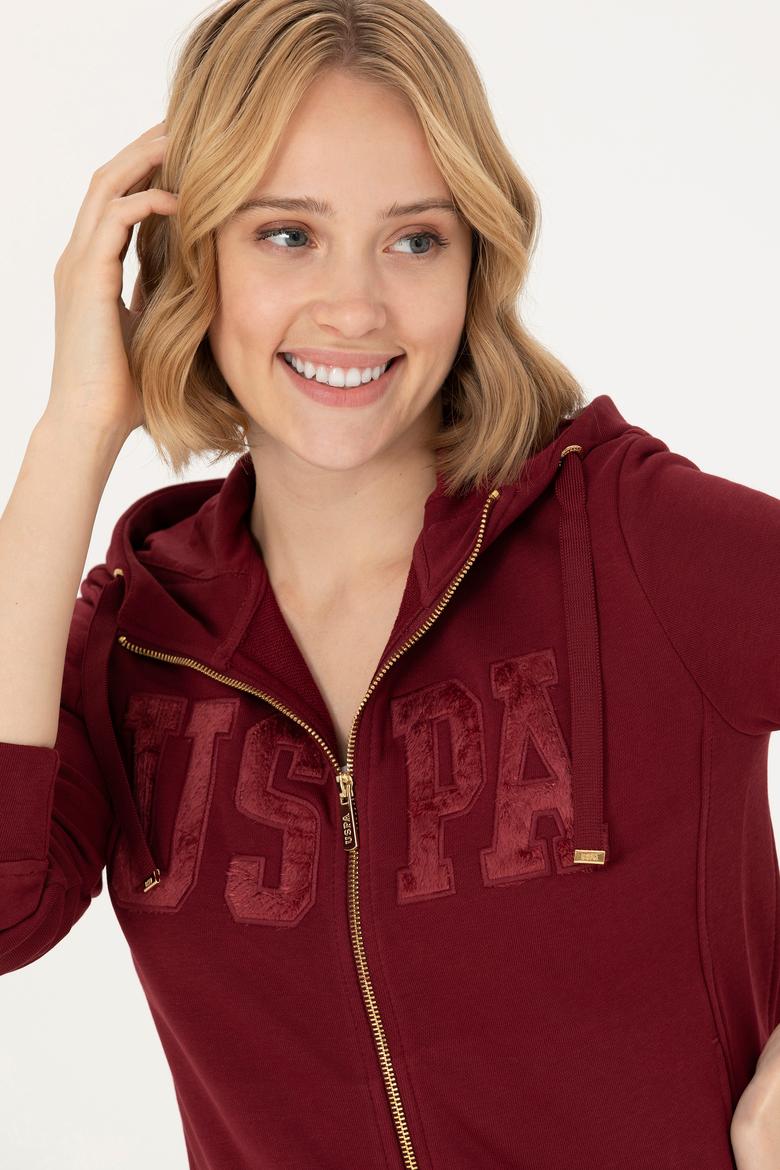 Kadın Bordo Kapüşonlu Basic Sweatshirt - 50272060066
