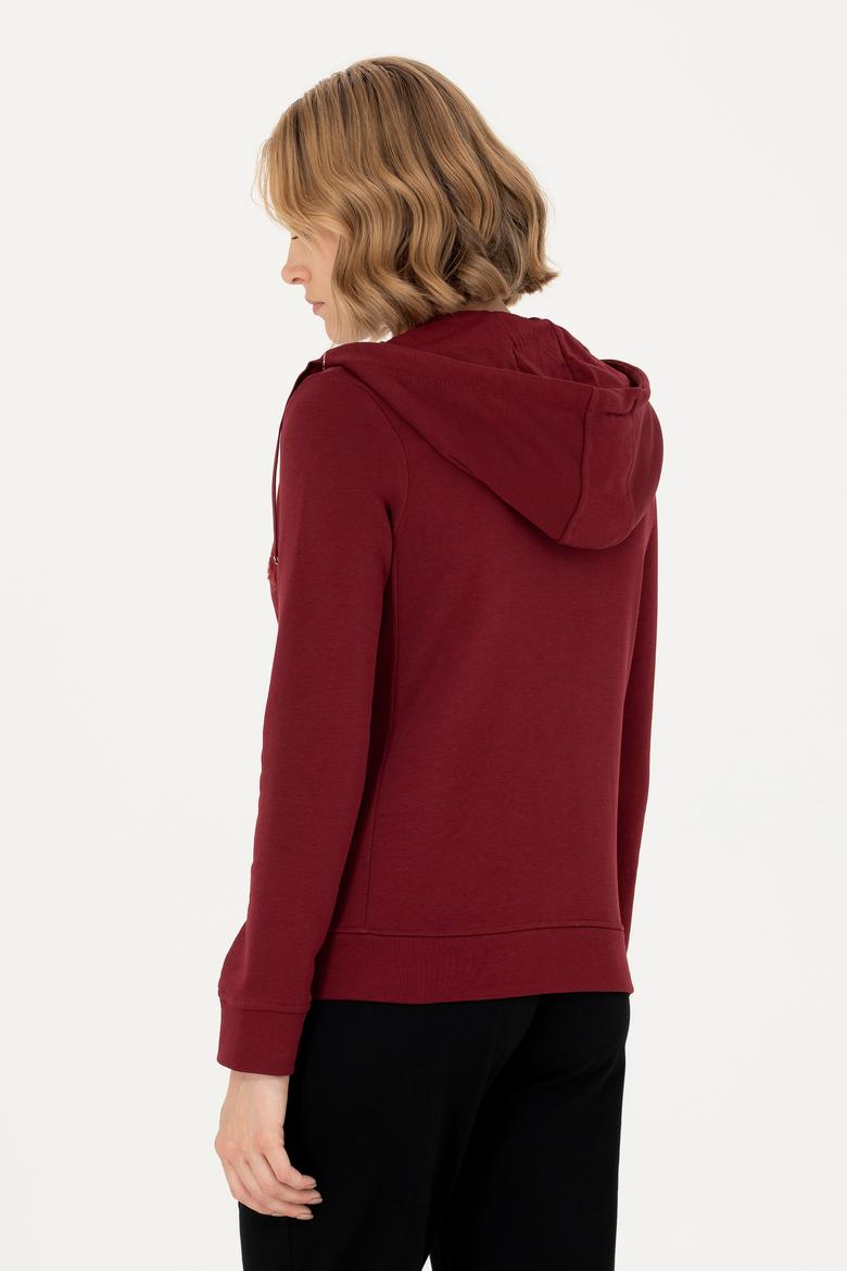 Kadın Bordo Kapüşonlu Basic Sweatshirt - 50272060066