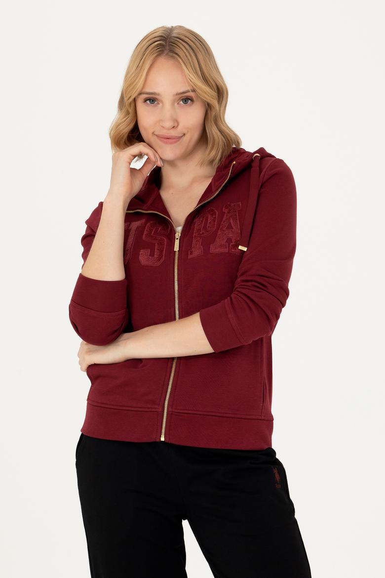 Kadın Bordo Kapüşonlu Basic Sweatshirt - 50272060066