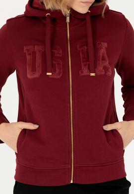 Kadın Bordo Kapüşonlu Basic Sweatshirt - 50272060066
