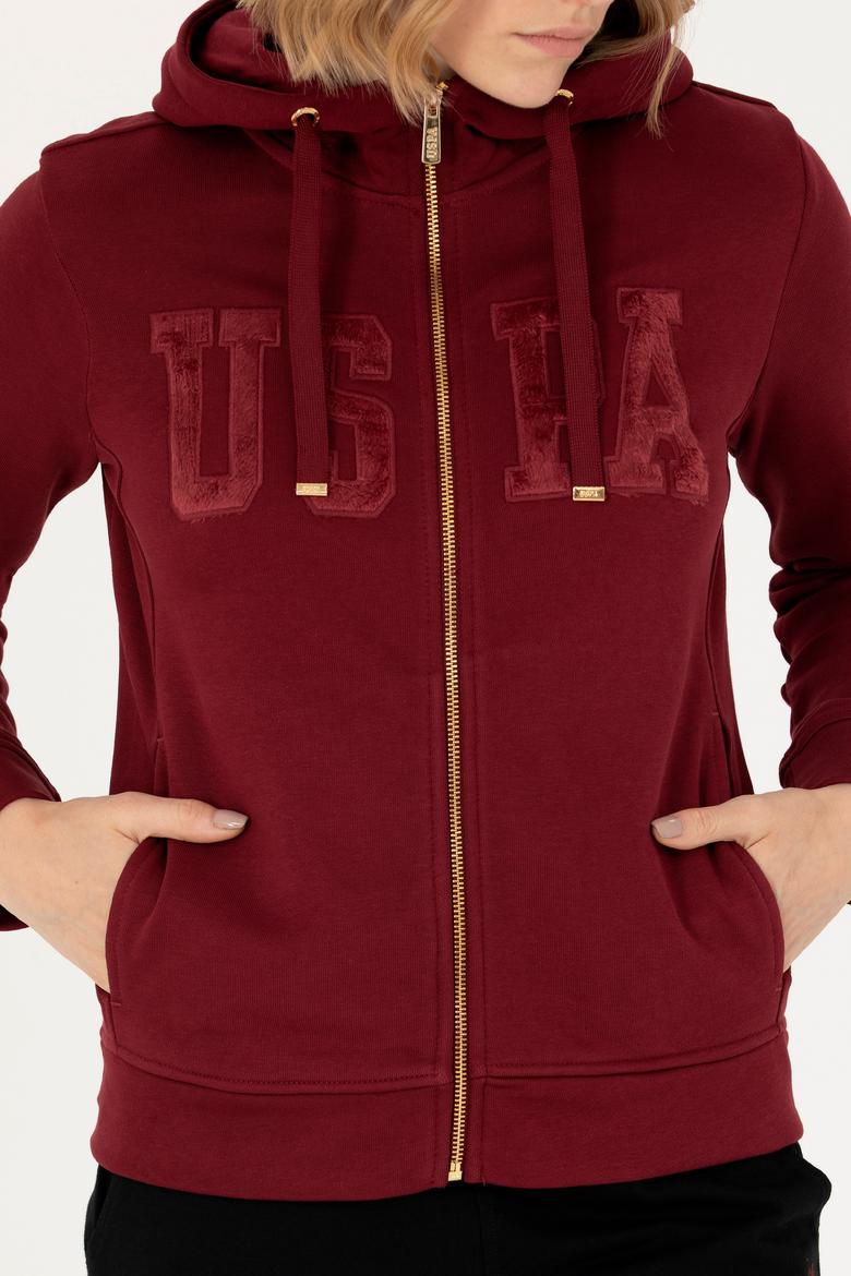 Kadın Bordo Kapüşonlu Basic Sweatshirt - 50272060066
