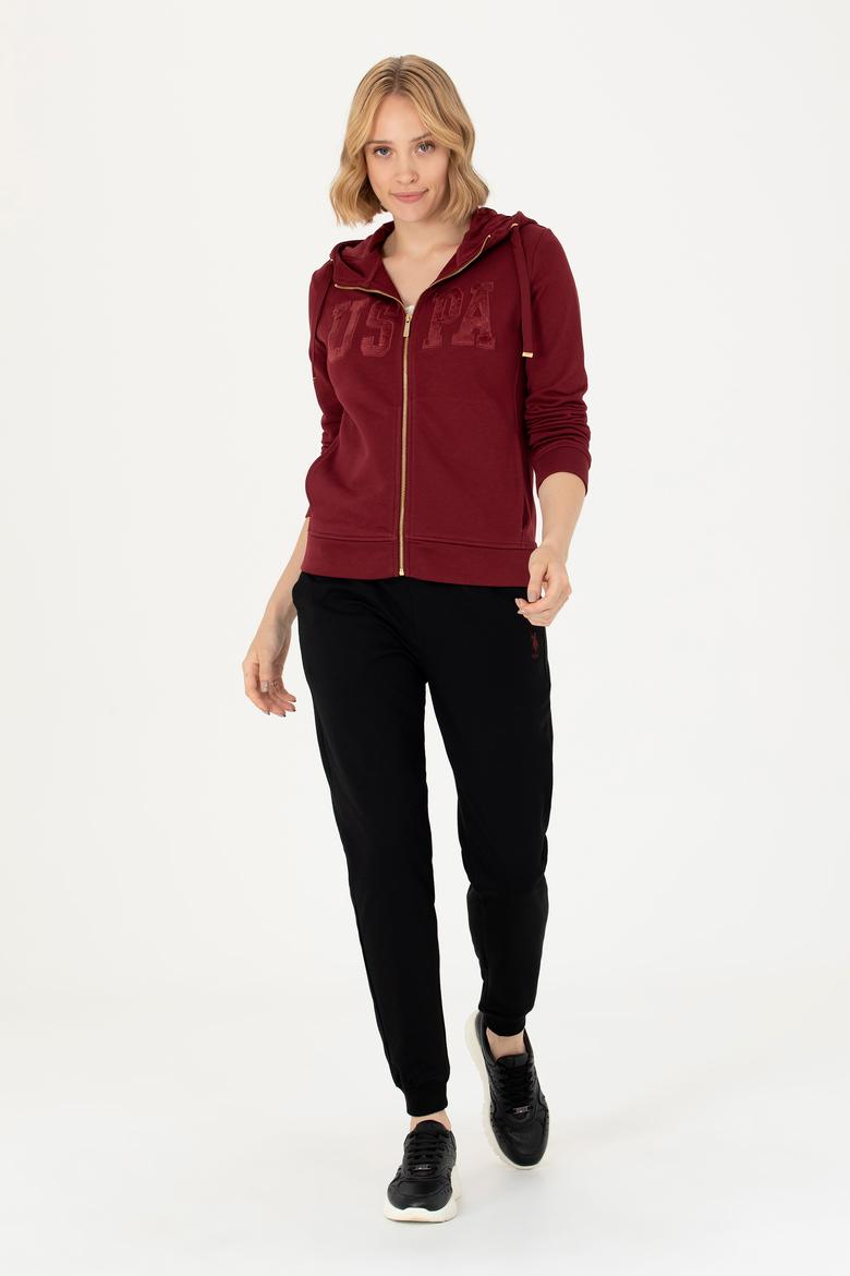 Kadın Bordo Kapüşonlu Basic Sweatshirt - 50272060066