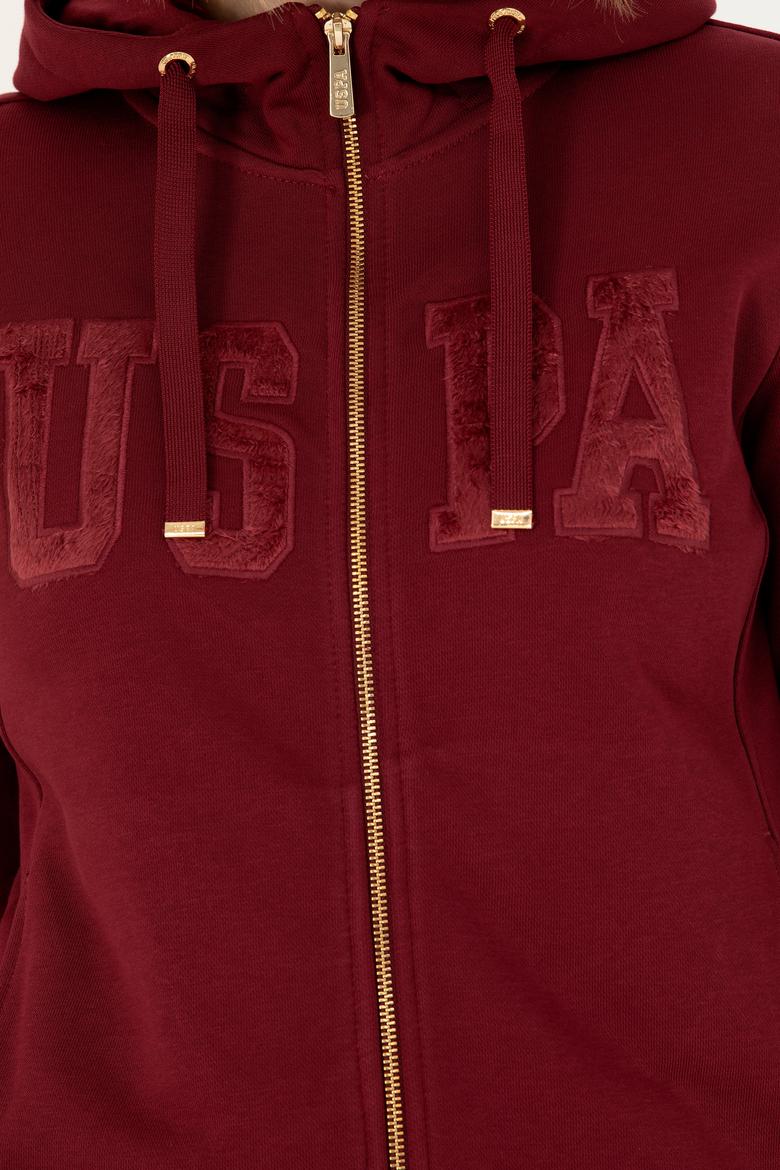 Kadın Bordo Kapüşonlu Basic Sweatshirt - 50272060066