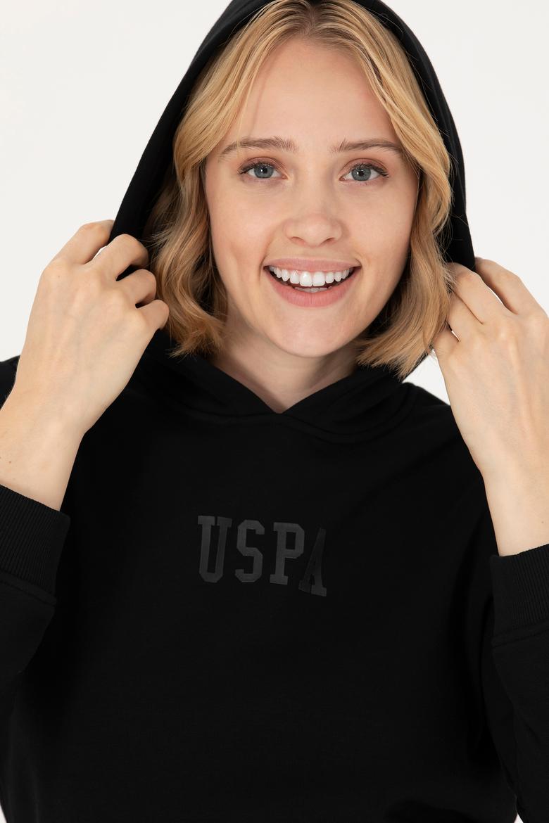 Kadın Siyah Kapüşonlu Basic Sweatshirt - 50271557037