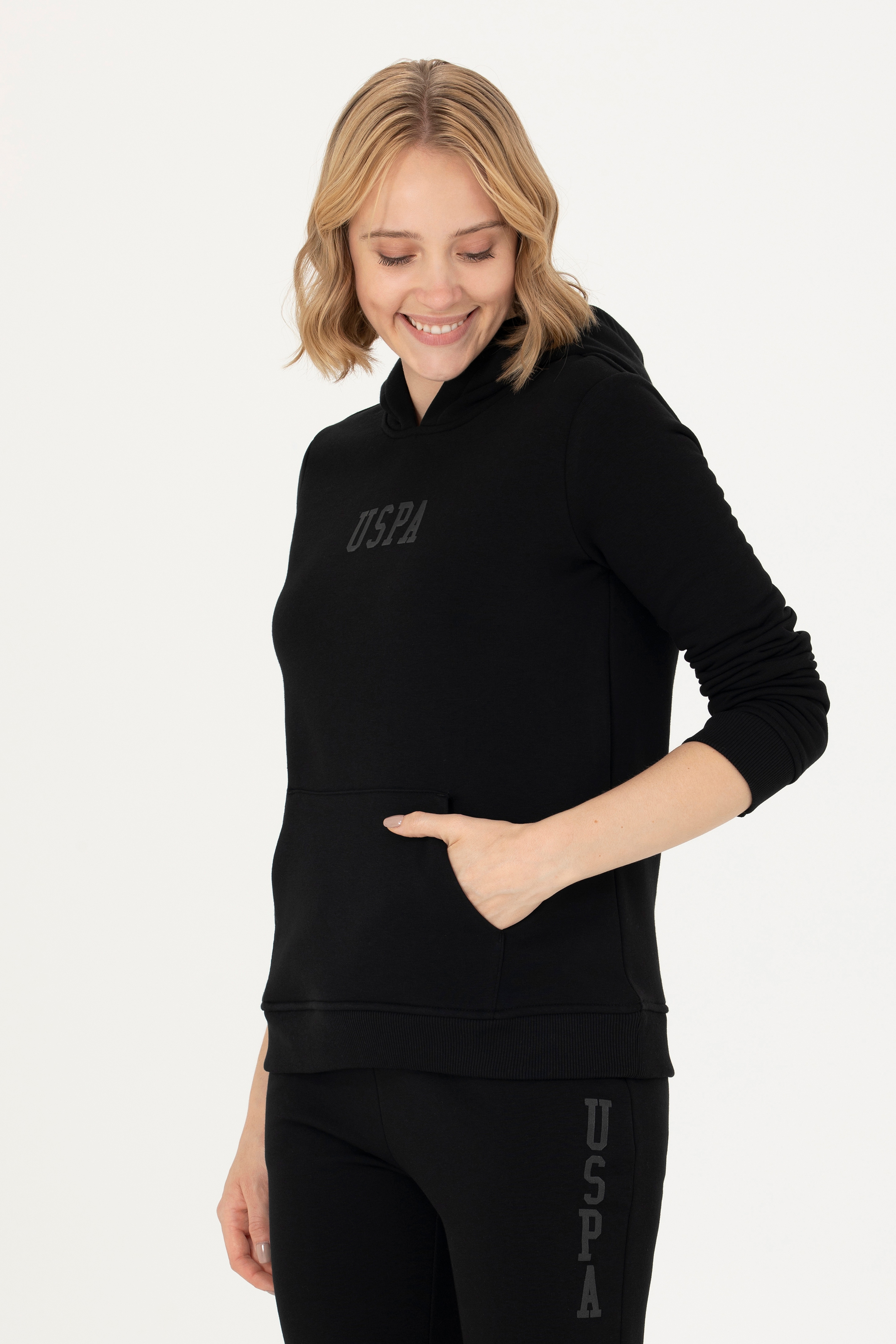 Kadın Siyah Kapüşonlu Basic Sweatshirt