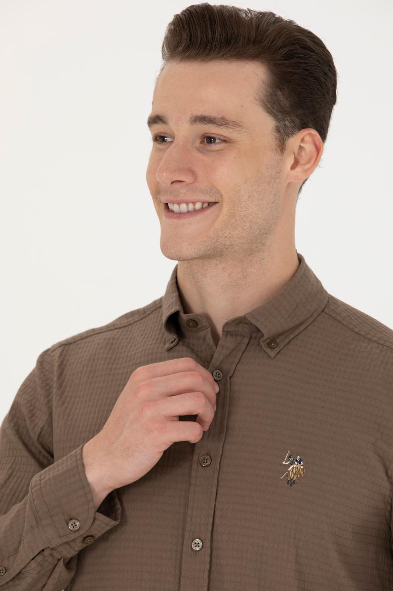 Erkek Haki Uzun Kollu Gömlek