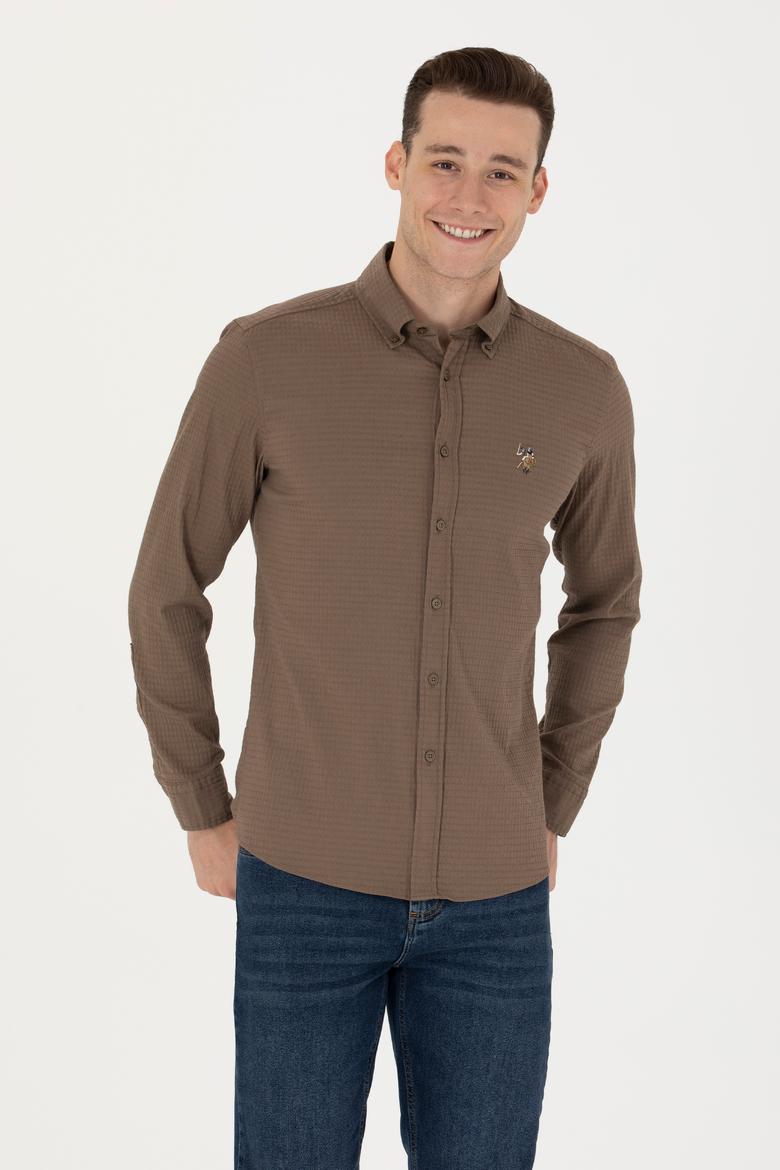 Erkek Haki Uzun Kollu Gömlek