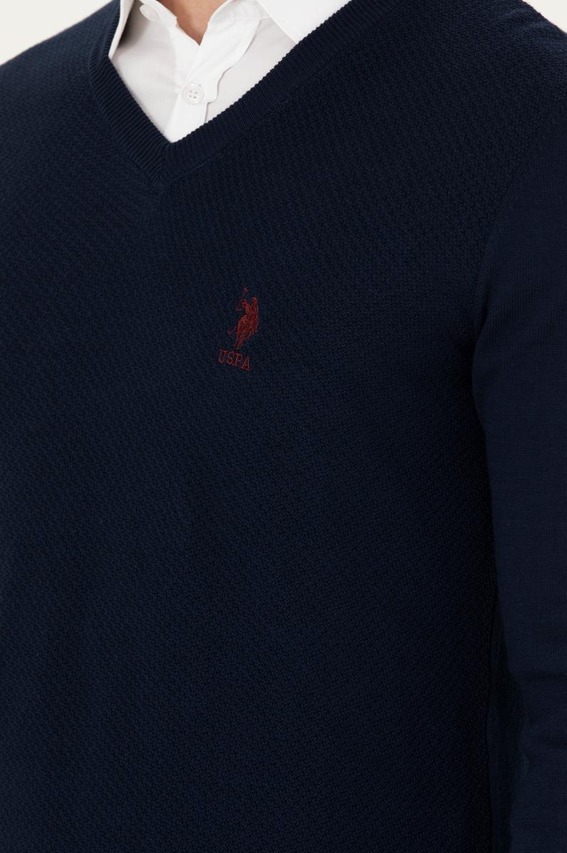 Erkek Lacivert V Yaka Kazak