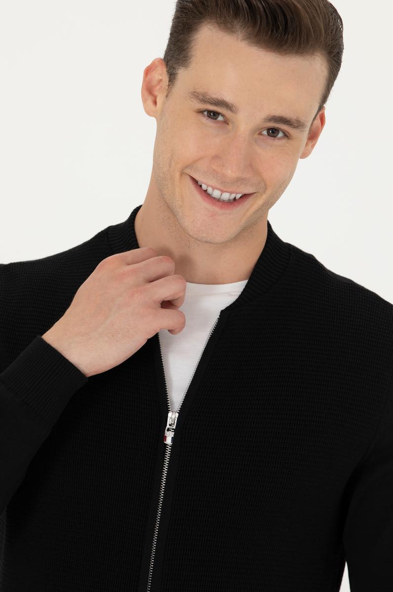 Erkek Siyah Basic Triko Hırka