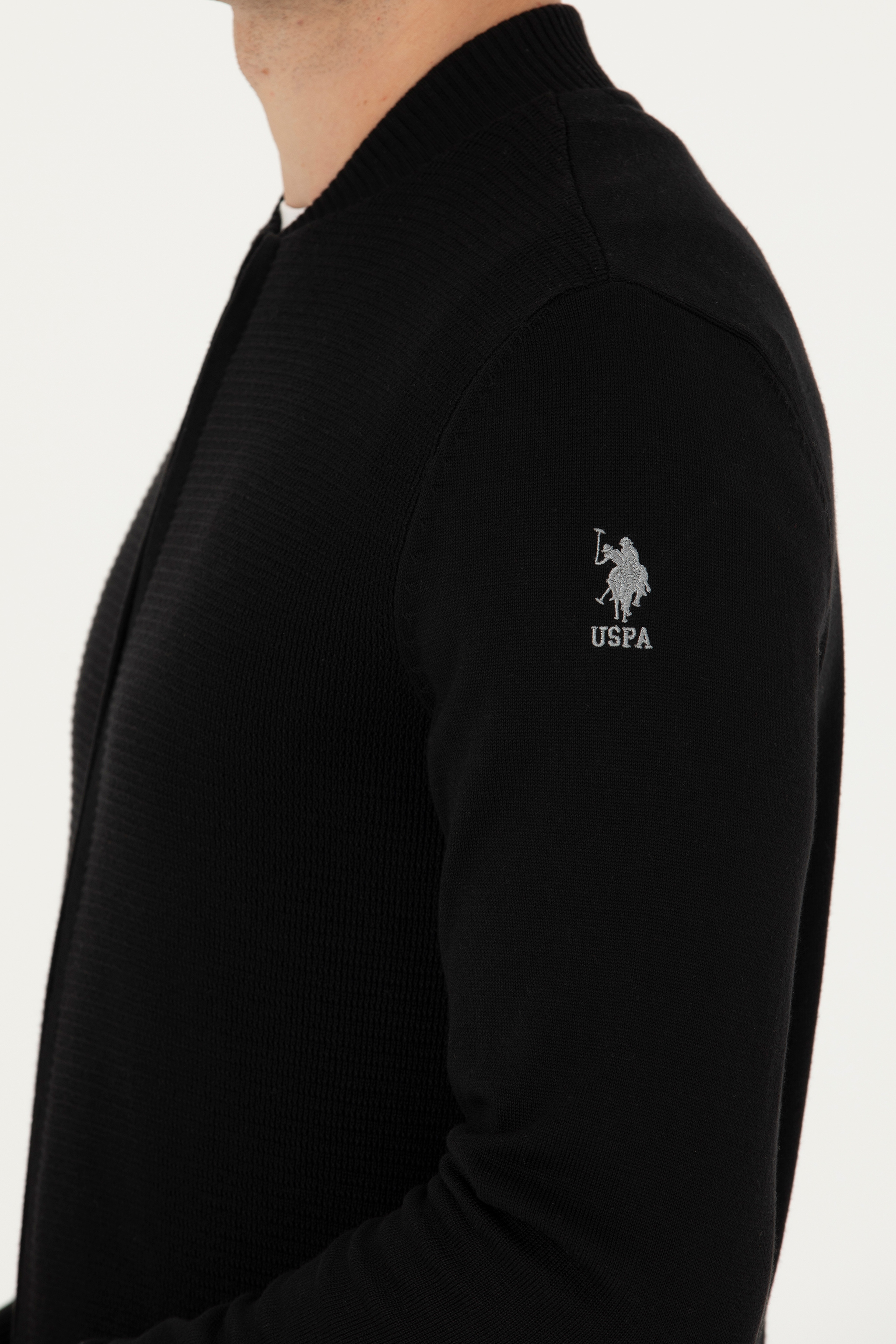 Erkek Siyah Basic Triko Hırka - Image 7