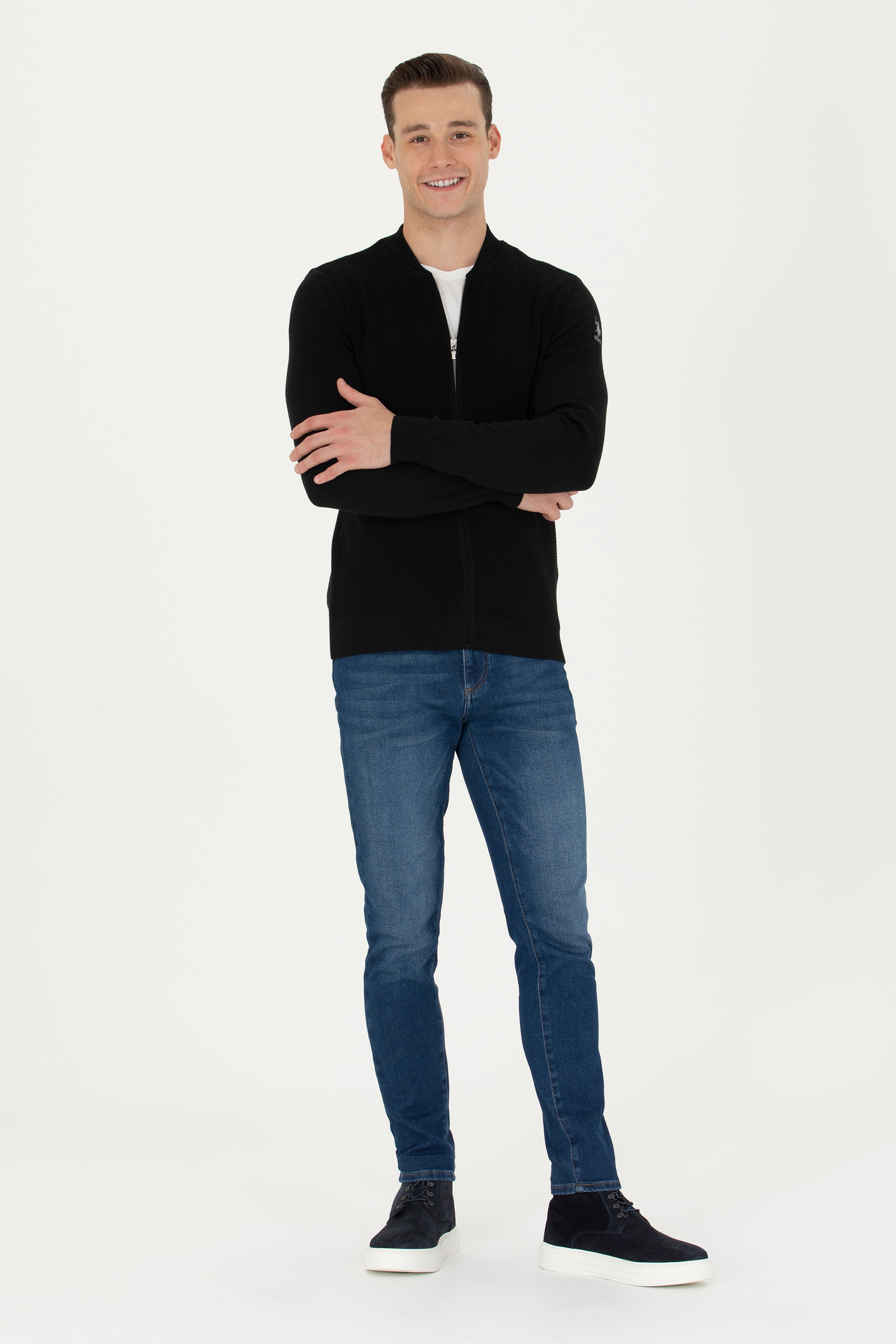 Erkek Siyah Basic Triko Hırka - Image 4