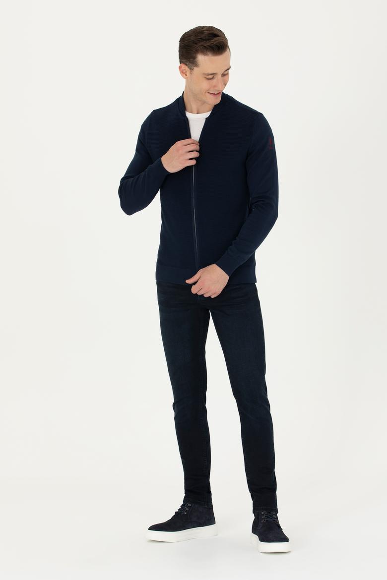 Erkek Lacivert Basic Triko Hırka - 50269410019