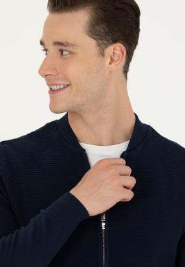 Erkek Lacivert Basic Triko Hırka - 50269410019