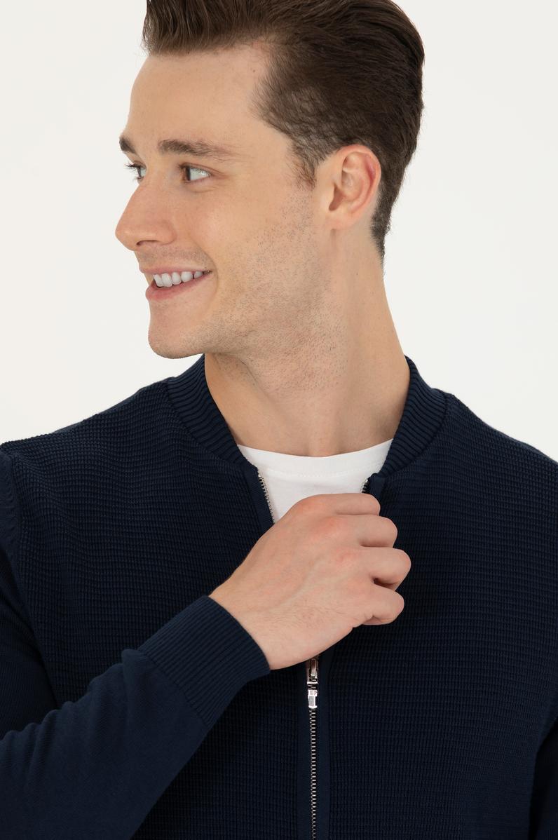 Erkek Lacivert Basic Triko Hırka