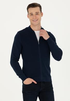 Erkek Lacivert Basic Triko Hırka - 50269410019