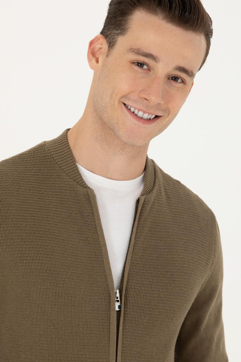 Erkek Haki Melanj Basic Triko Hırka - 50269410034