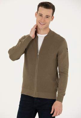 Erkek Haki Melanj Basic Triko Hırka - 50269410034