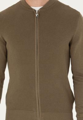 Erkek Haki Melanj Basic Triko Hırka - 50269410034