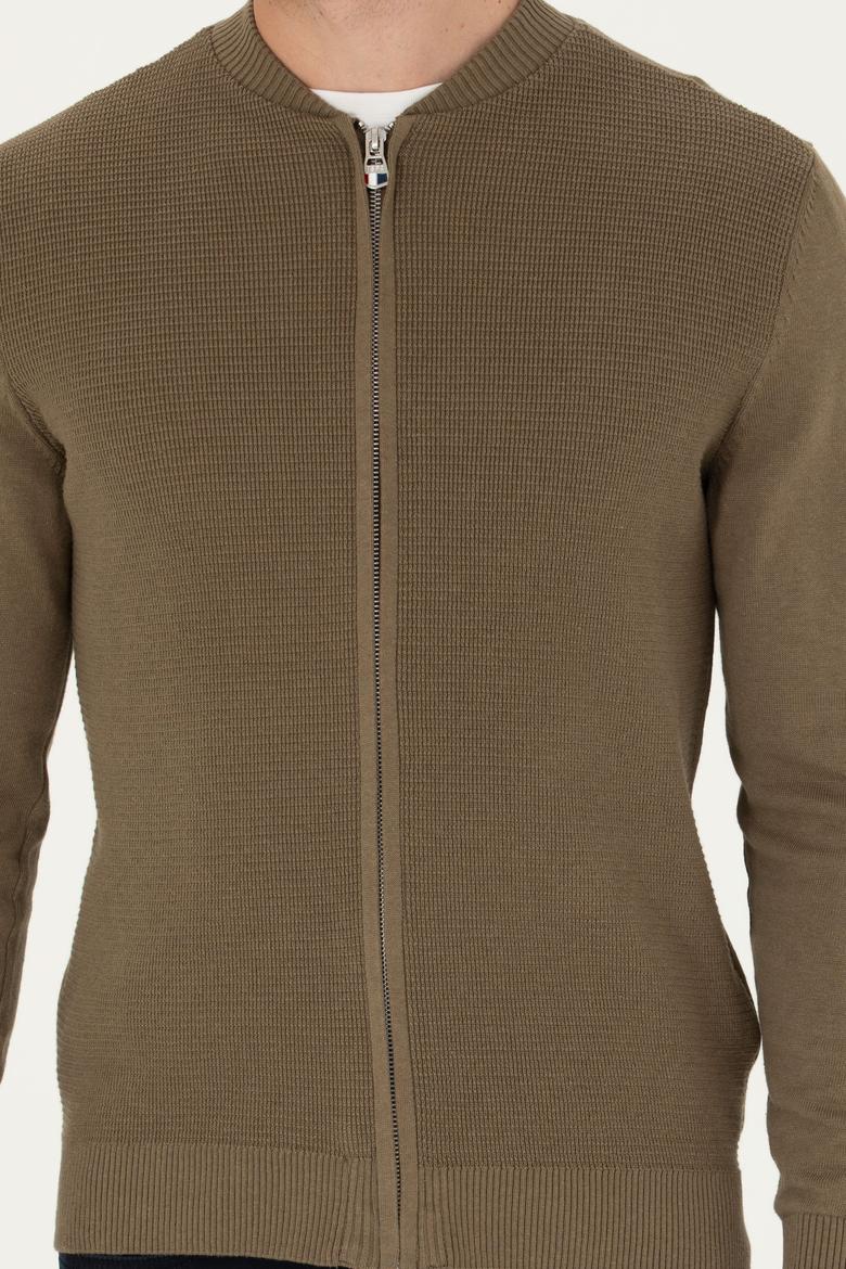 Erkek Haki Melanj Basic Triko Hırka - 50269410034