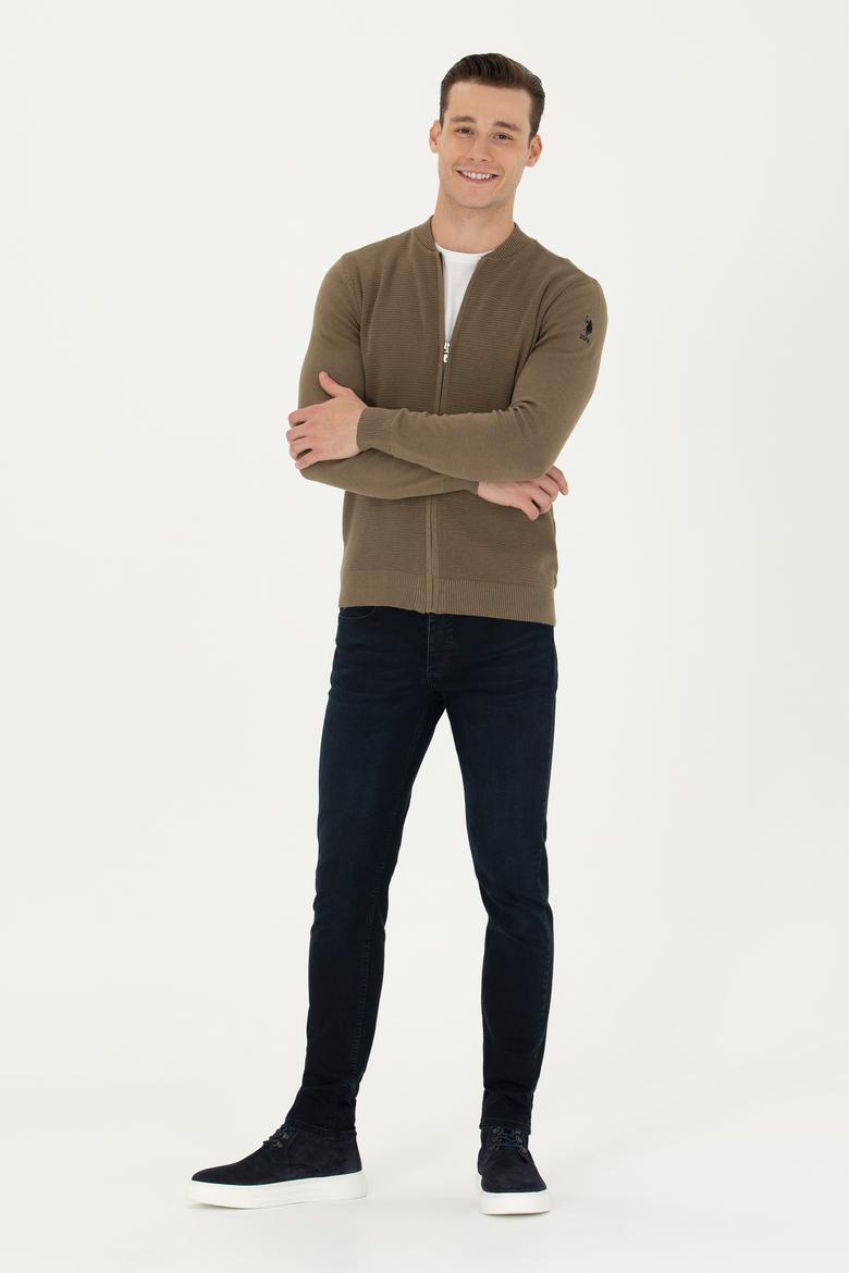 Erkek Haki Melanj Basic Triko Hırka - 50269410034