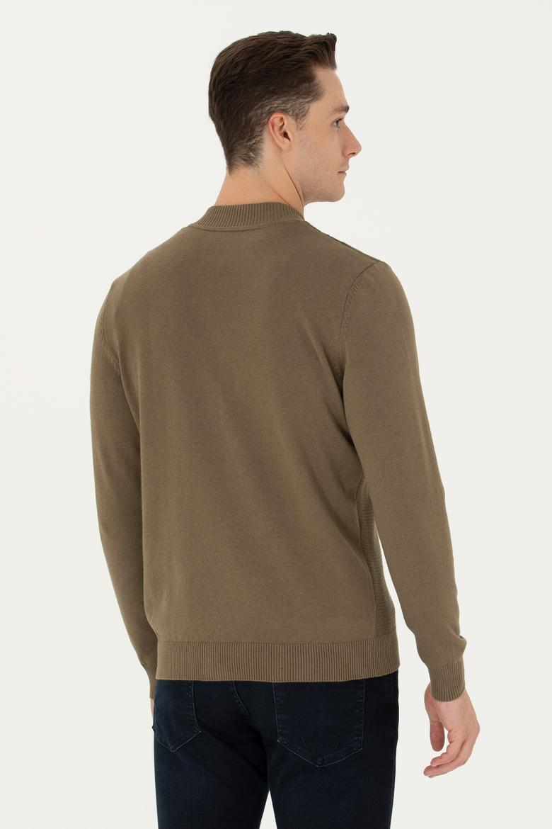 Erkek Haki Melanj Basic Triko Hırka - 50269410034